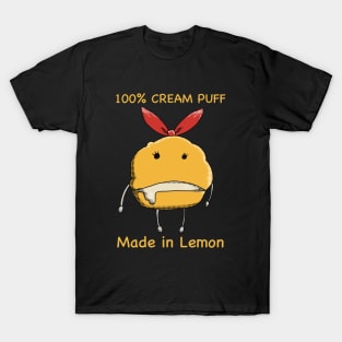 Mashle Anime 100% Made in Lemon Irvine Cream Puff Plush given to Mash Burnedead in episode 8 in Pop Art Style Yellow Text T-Shirt